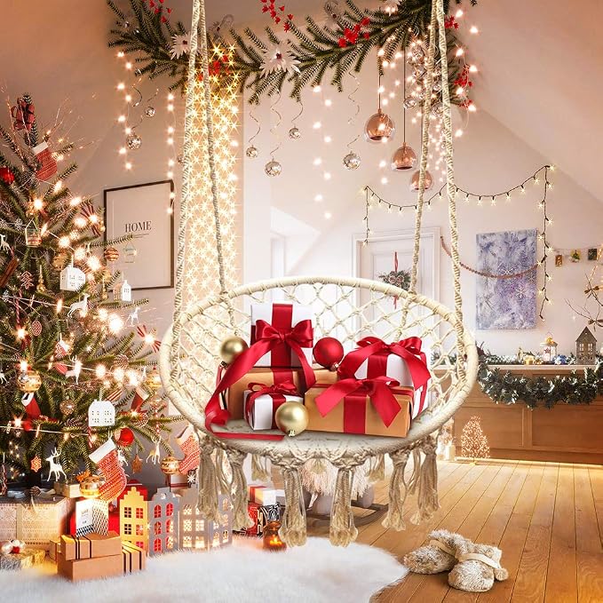 Sonyabecca LED Macrame Hammock Hanging Swinging Chair, Indoor/Outdoor Hanging - Image 8