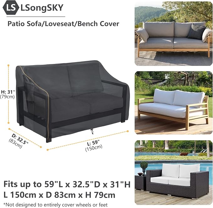 Outdoor 2-Seater Loveseat Cover, Patio Sofa Covers Fits up to 58W x 32.5D x 31H - Image 3