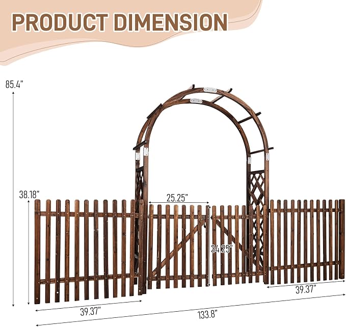 VINGLI Wooden Garden Arbor, Heavy Duty Outdoor Frame Trellis - Image 8
