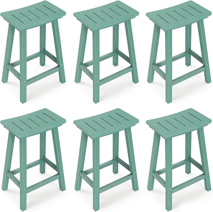 Outdoor Bar Stools Set of 6, 24 Inch All-Weather HDPE Counter Height Chairs by KULAMOONLIFEHOUSE