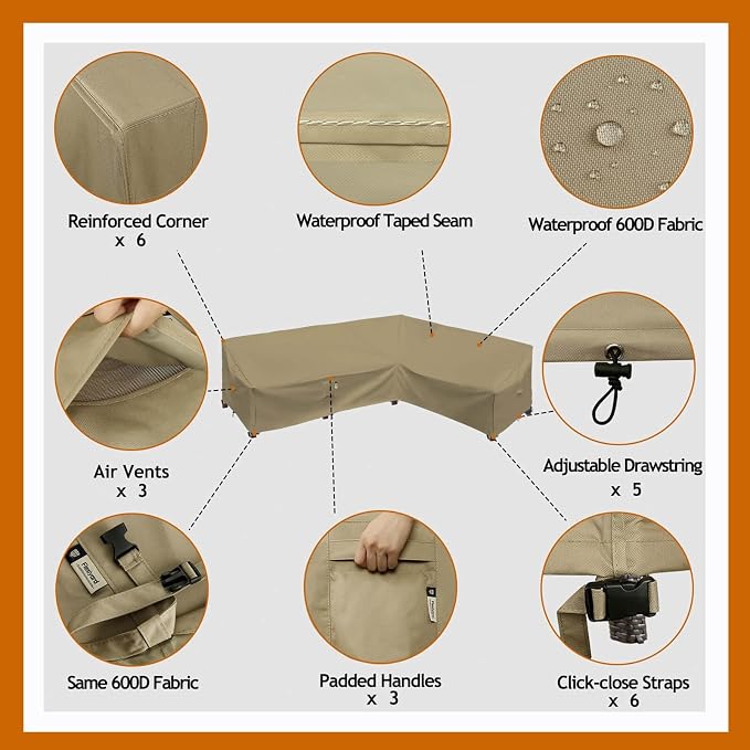 Heavy Duty Outdoor Sectional Sofa Cover, Waterproof 600D Patio Sectional Couch - Image 3