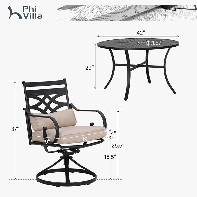 PHI VILLA 5 Pieces Outdoor Dining Set - Image 2