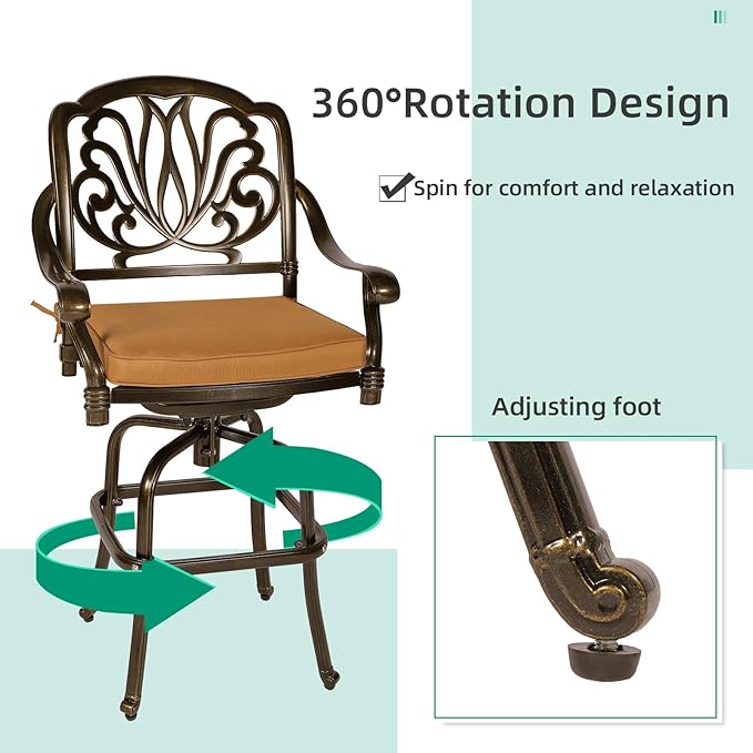 VIVIJASON 5-Piece Patio Swivel Bar Stools Set, All Weather Cast Aluminum - Image 2