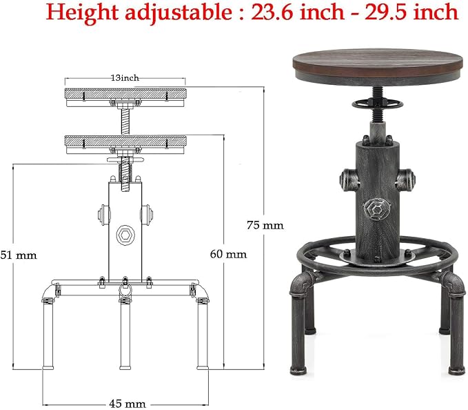 Topower Antique Vintage Industrial Barstool Solid Wood Water Pipe Fire Hydrant - Image 3