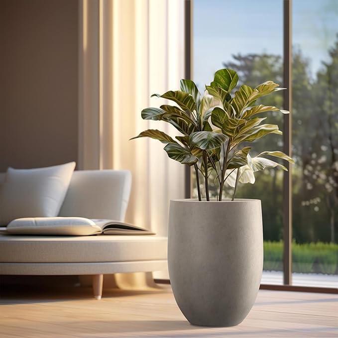 Kante 21.7 Inch Tall Concrete Planter, Large Indoor Outdoor Plant Pot - Image 5