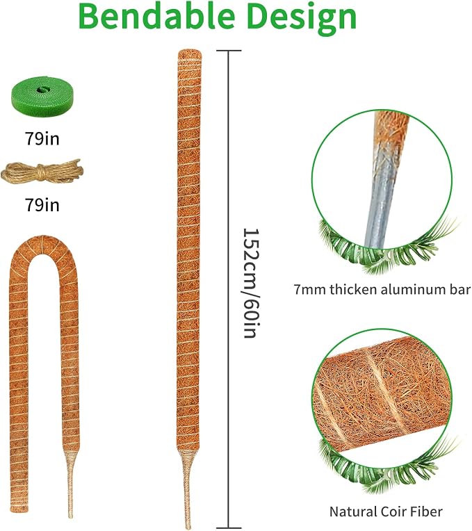 2 Pack 60 Inch Moss Pole Monstera Plant Support, Coir Moss Poles - Image 2