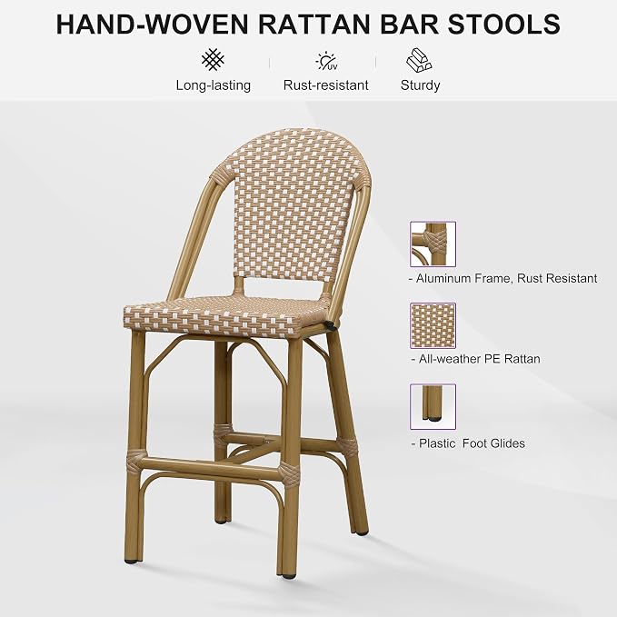 PURPLE LEAF Outdoor Counter Height Bar Stools Set of 4 26'' French Bar Height - Image 7