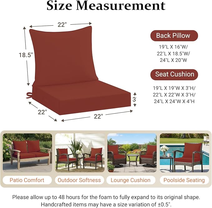 downluxe 22x22 Outdoor Chair Cushions, Waterproof Fade Resistant Patio - Image 7