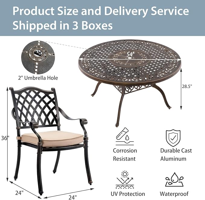 5-Piece Cast Aluminum Patio Furniture, Outdoor Dining Sets - Image 6