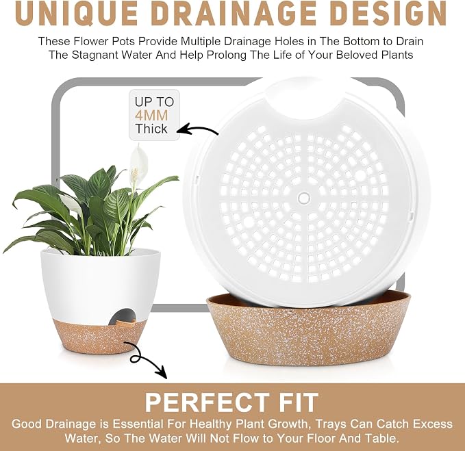 12" 10" 9" Large Self Watering Plant Pots, 3 Pack Flower Pots Planters - Image 6