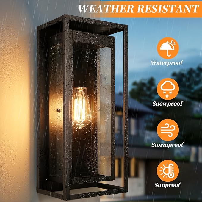 19" Outdoor Wall Lights, Large Size Matte Black Outdoor Sconce Lights - Image 3