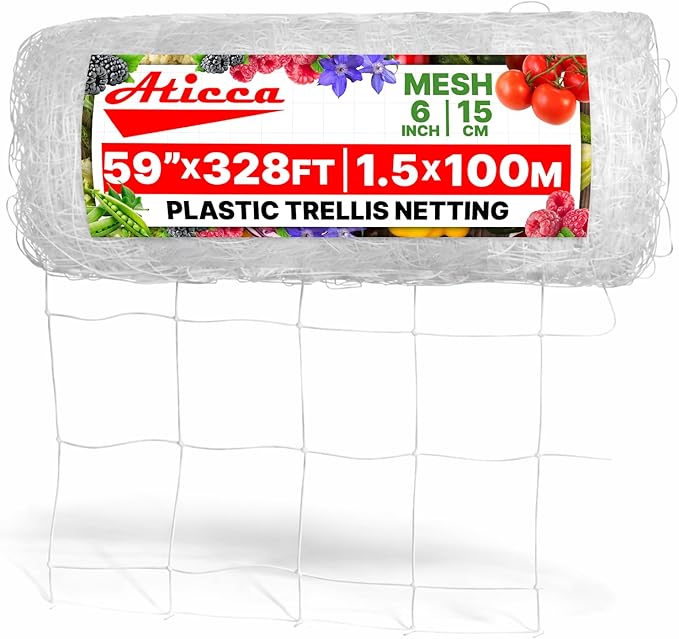 Plastic Trellis Netting 59" x 328 ft Heavy Duty Plant Support Netting White by Aticca