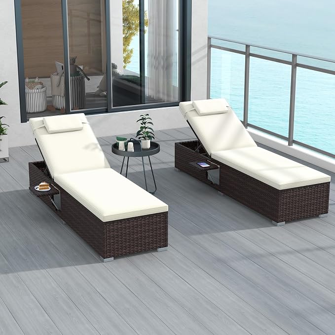 Tangkula Patio Chaise Lounge, Outdoor Rattan Lounge Chair w/ 6-Level Backrest - Image 4