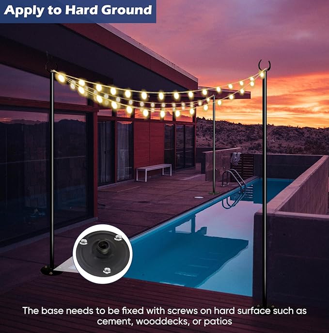 10FT String Light Pole for The Outdoor, Heavy Duty Metal Lighting Stand Pole - Image 6