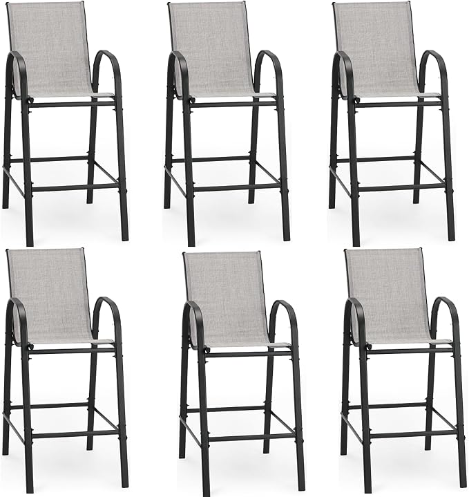 HOMREST Outdoor Bar Height Stools Set of 6, High Back Patio Chairs by HOMREST