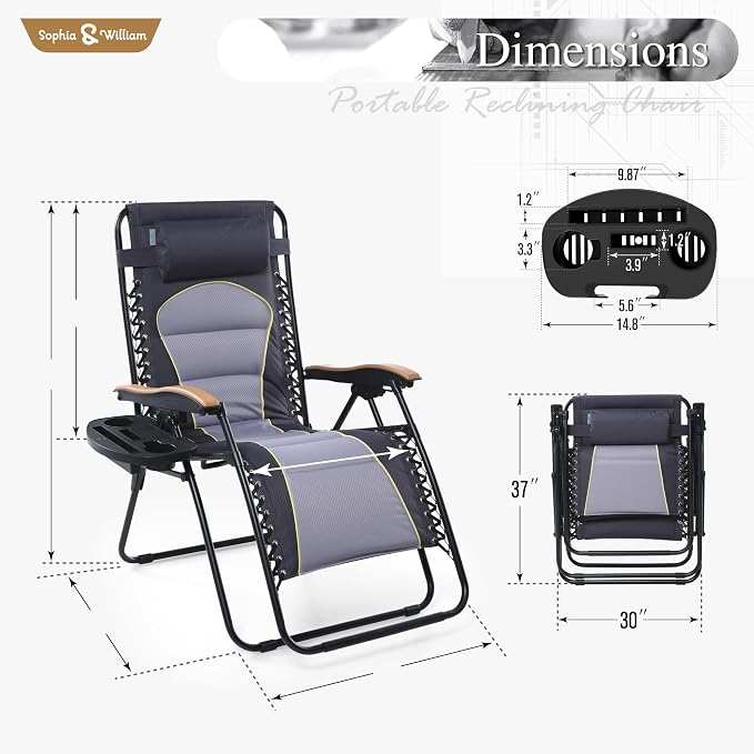 Sophia & William Oversized XXL Zero Gravity Chair Padded Folding Lounge Chair - Image 3