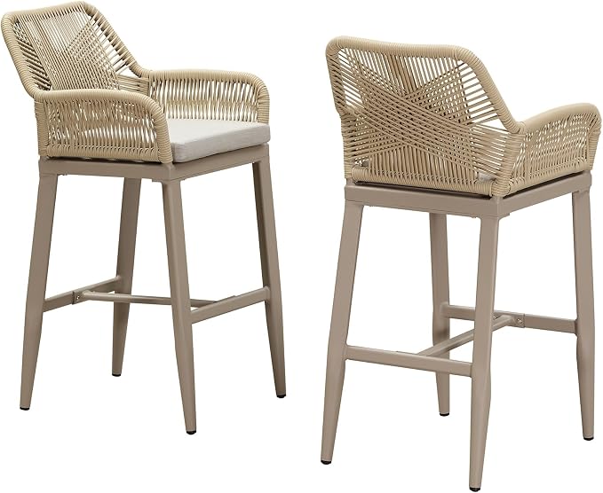 PURPLE LEAF Outdoor 29" Bar Stools Set of 2, Boho Patio Bar Height Chair by PURPLELEAF