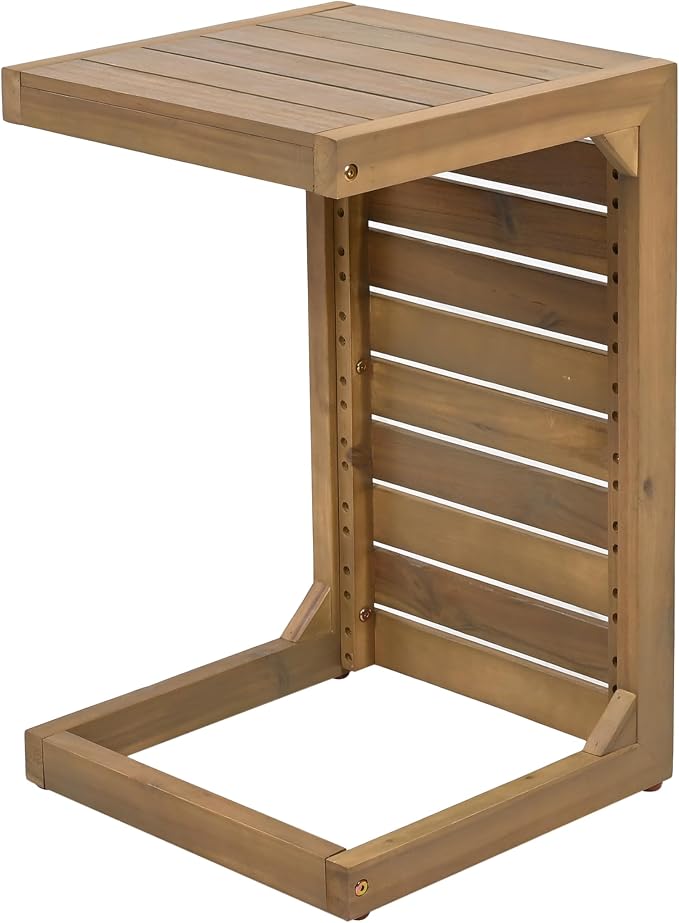 Christopher Knight Home C-Shaped End Table, Acacia Wood Patio Side Table - Image 8