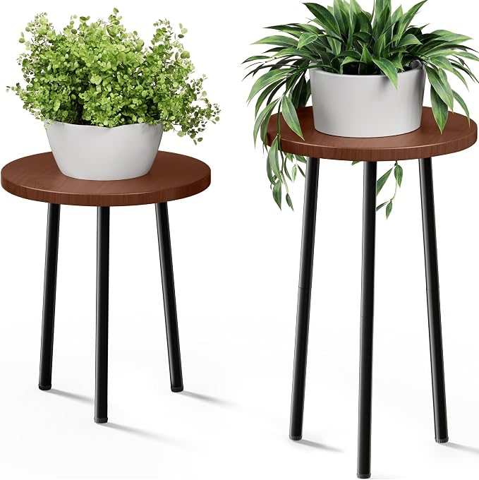 Plant Stand Indoor 2 Pack: Plant Table 14''&20'' Wooden & Metel Heavy Duty by SAKSUNFORYOU