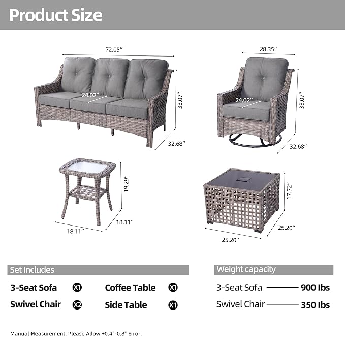 HOOOWOOO 5 Piece Patio Furniture Conversation Sets - Image 7