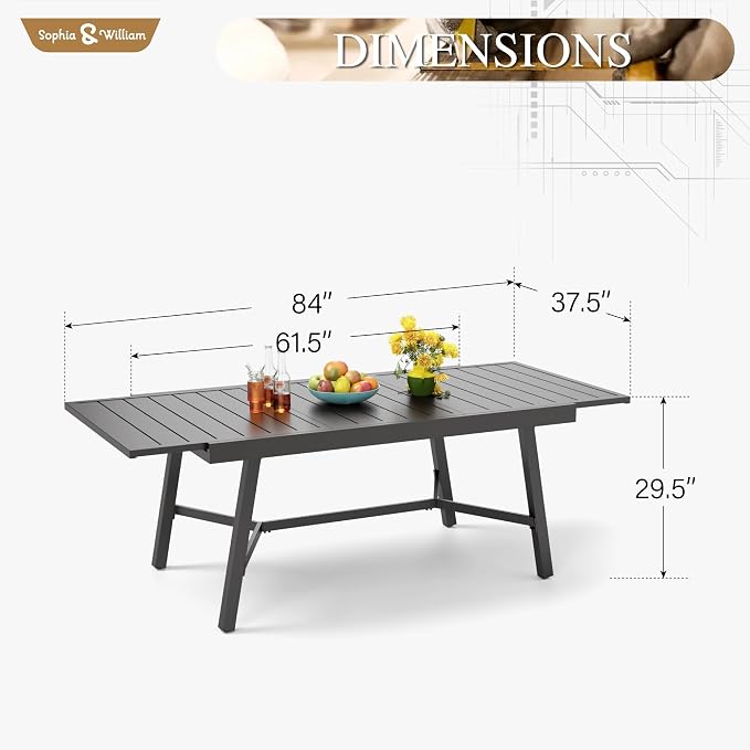 Sophia & William Black Expandable Patio Table Metal Outdoor Dining Table - Image 2