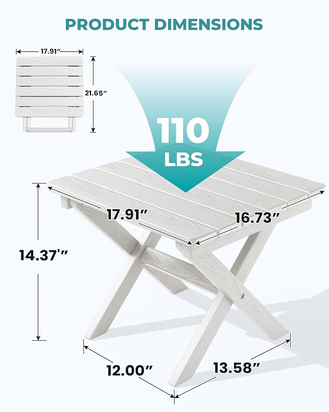 SERWALL Portable Folding Adirondack Table, HDPE Material Outdoor End Table - Image 3