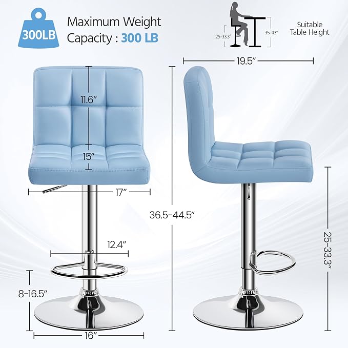 Yaheetech Bar Stools Set of 2, Adjustable PU Leather Swivel Barstools, Modern - Image 3