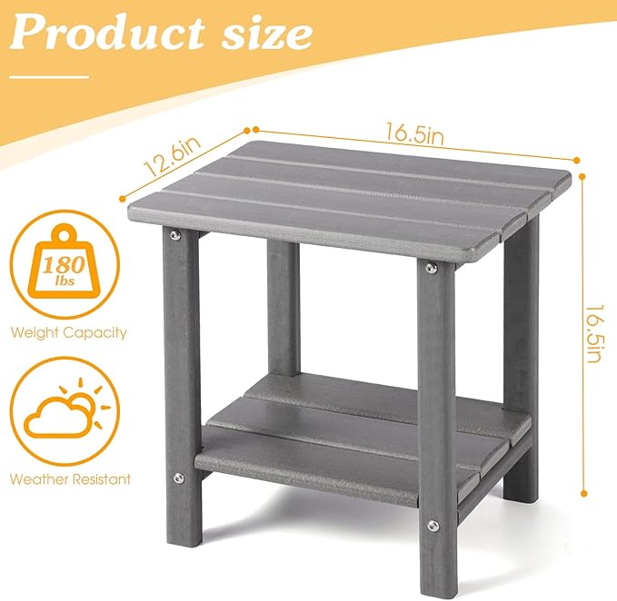 Adirondack Outdoor Side Table, 2-Tier Sturdy Patio End Table Weather Resistant - Image 3