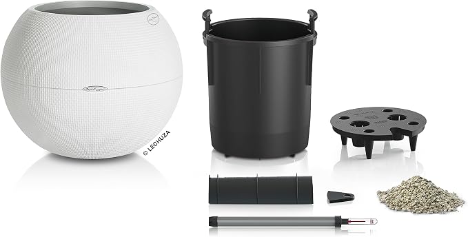 Lechuza Puro Color 50 White, Self-Watering Large Round Planter, D19.7 H15.4 in - Image 3