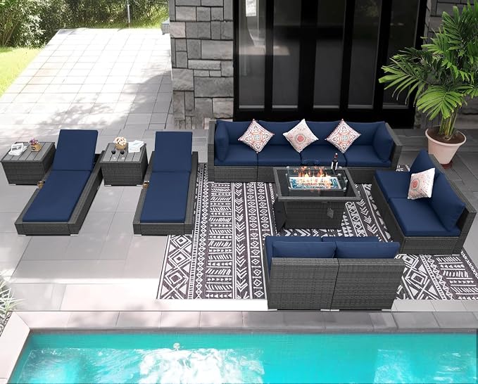 NICESOUL 13 Piece Outdoor Sectional w/Fire Pit Table, Luxury Modular Patio - Image 3