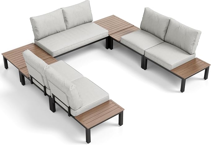 PHI VILLA 7 Pieces Outdoor Patio Furniture Set, Metal Frame Modern Outdoor - Image 9