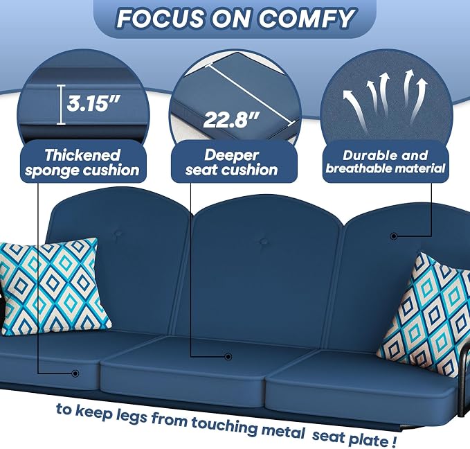 3 Seat Outdoor Porch Patio Swing - Image 6