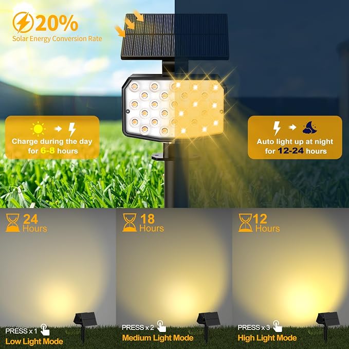 Solar Spot Lights Outdoor Waterproof Adjustable Solar Powered Landscape Lights - Image 3