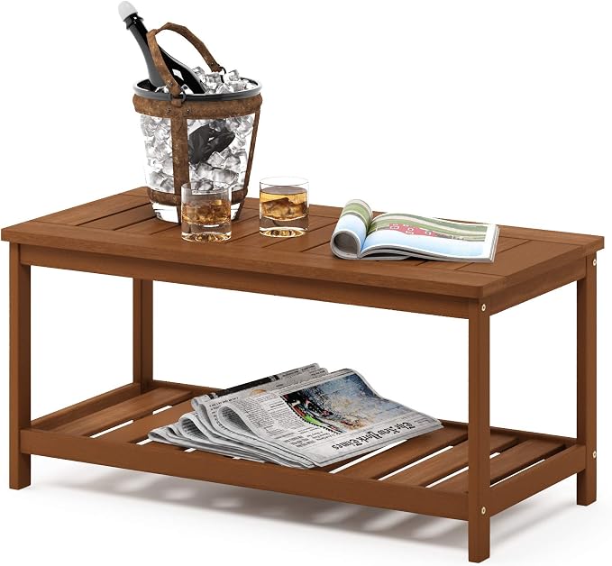 Furinno FG18508 Tioman Hardwood Patio Furniture 2-Tier Coffee Table in Teak Oil - Image 4