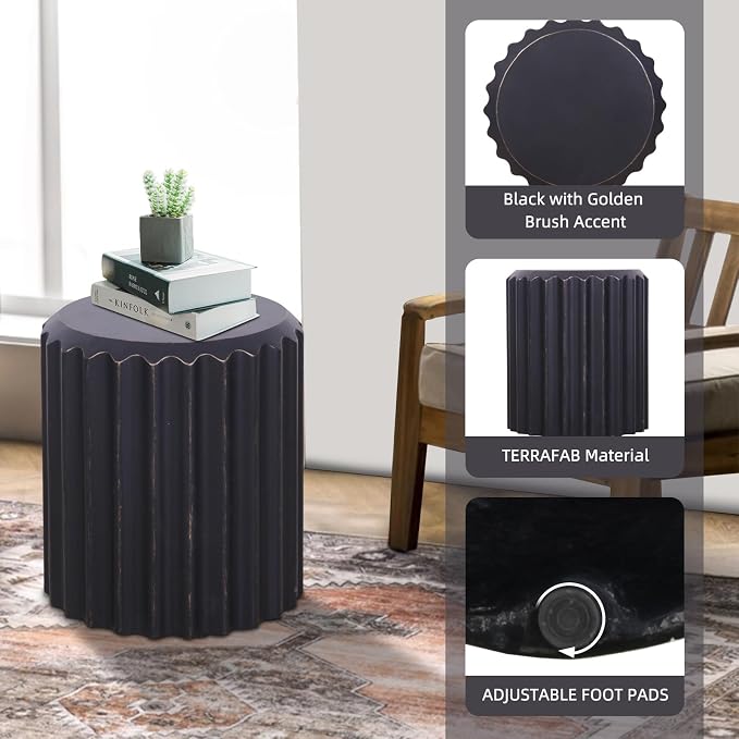 Afterglow Terrafab Material Outdoor Round Side Table, Natural Decorative Garden - Image 10
