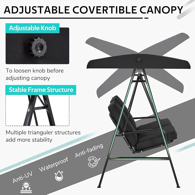 AECOJOY 2-Seat Outdoor Patio Swing Chair - Image 3