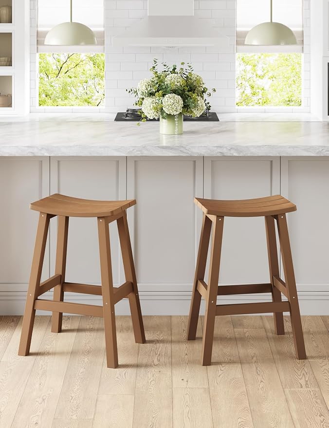 Weatherproof Bar Stools Set of 2, Saddle Seat, Bar Height Stools - Image 2