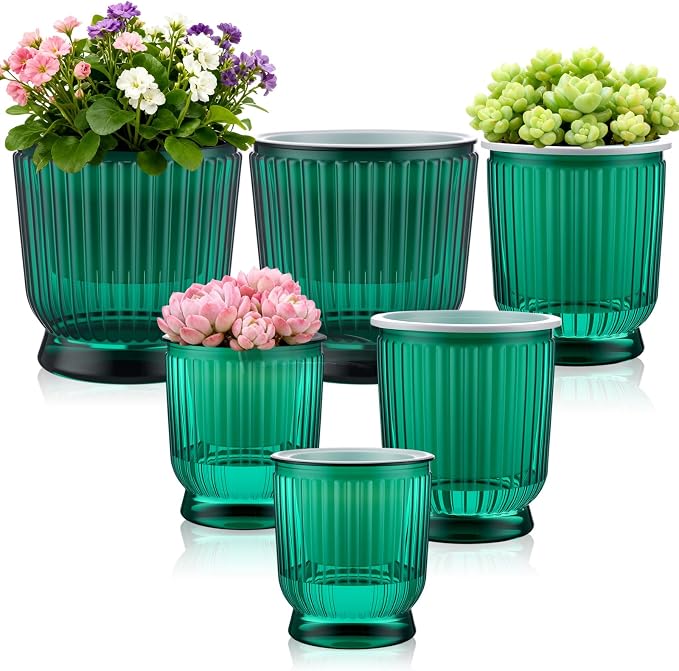 Set of 6 Self Watering Plant Pot 3 Sizes Plastic Double Layer Self Watering by Unknown