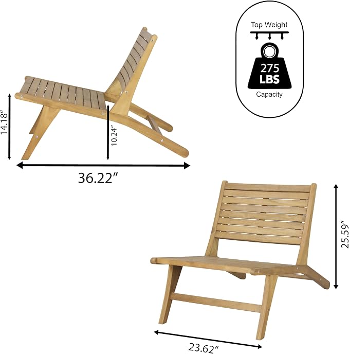 JONATHAN Y PAT2000A Leo Mid-Century Modern Wood Armless Outdoor Patio Chair - Image 3
