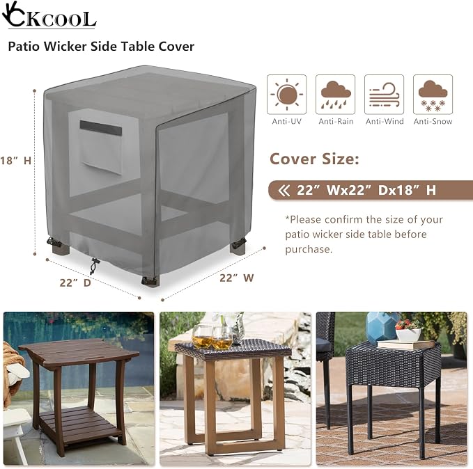 okcool Patio Wicker Side Table Cover, Waterproof Square Patio Small Side Table - Image 2