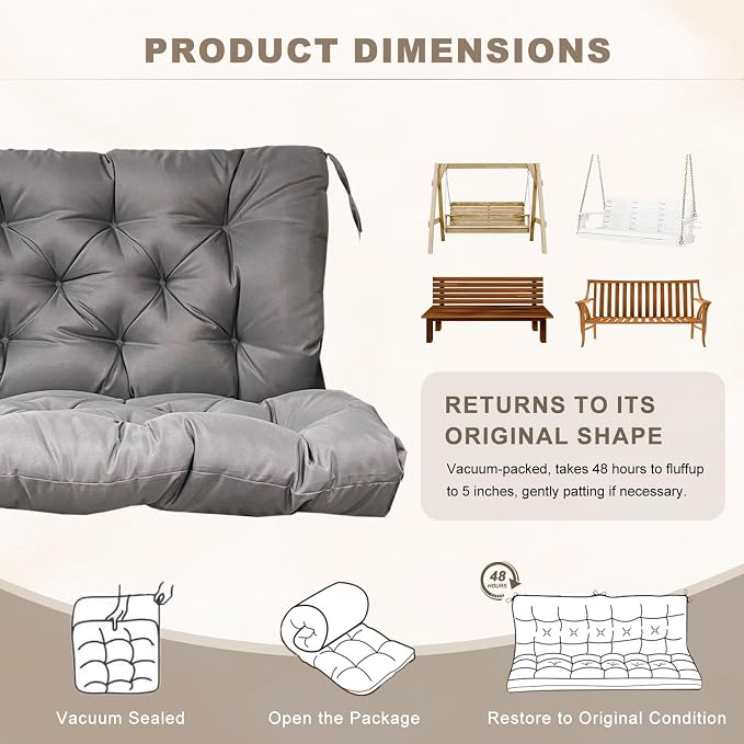 Porch Swing Cushion with Backrest, Waterproof Bench Cushion - Image 6