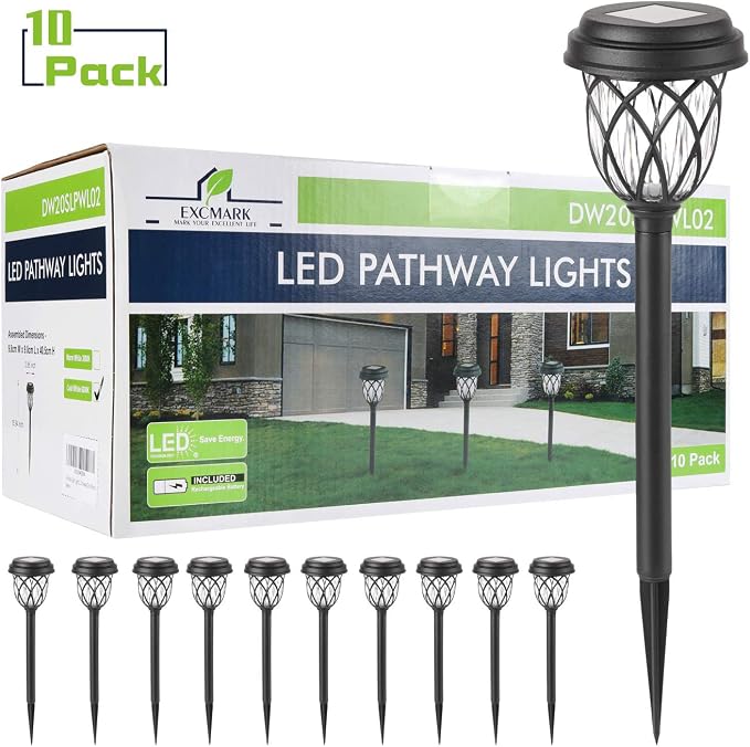 EXCMARK 10 Pack Solar Lights Outdoor Garden Pathway Solar Powered Yard Lights - Image 6
