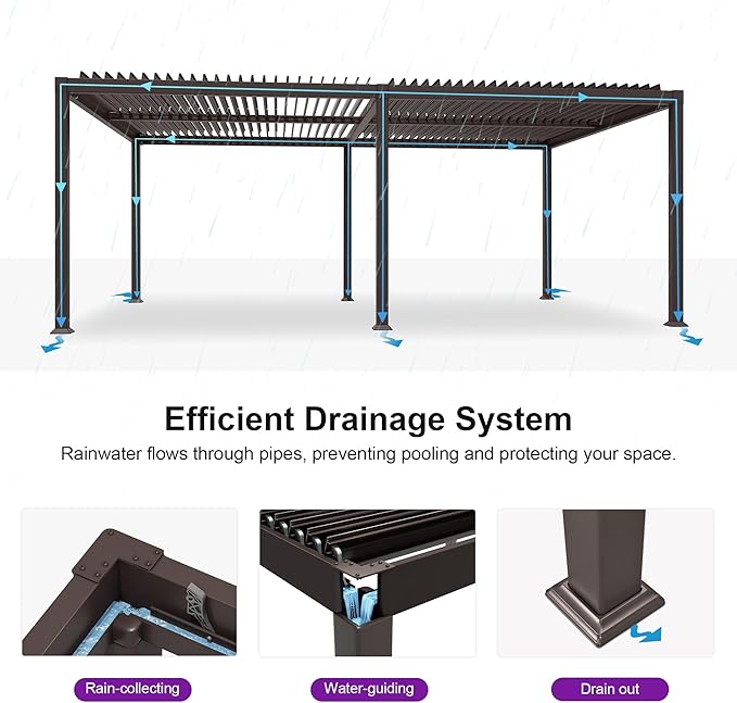 PURPLE LEAF 13' x 30' Louvered Pergola Outdoor Adjustable Louvre Shade Modern - Image 4