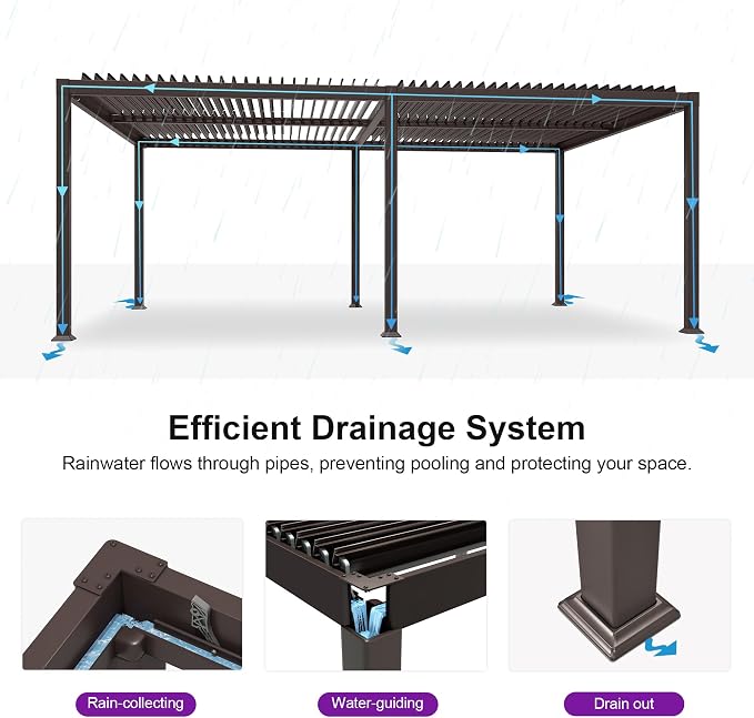 PURPLE LEAF 13' x 25' Louvered Pergola Outdoor Adjustable Louvre Shade Modern - Image 3