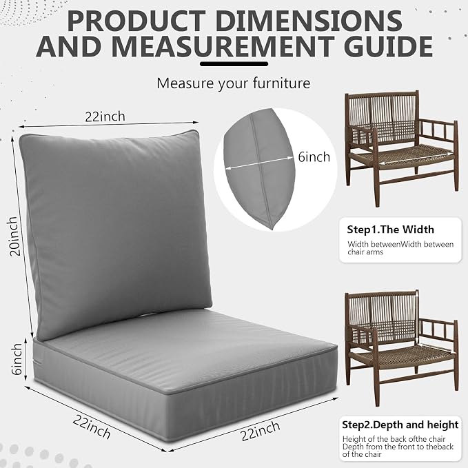 22" x 22" x 6" Outdoor Deep Seat Cushions - Image 2