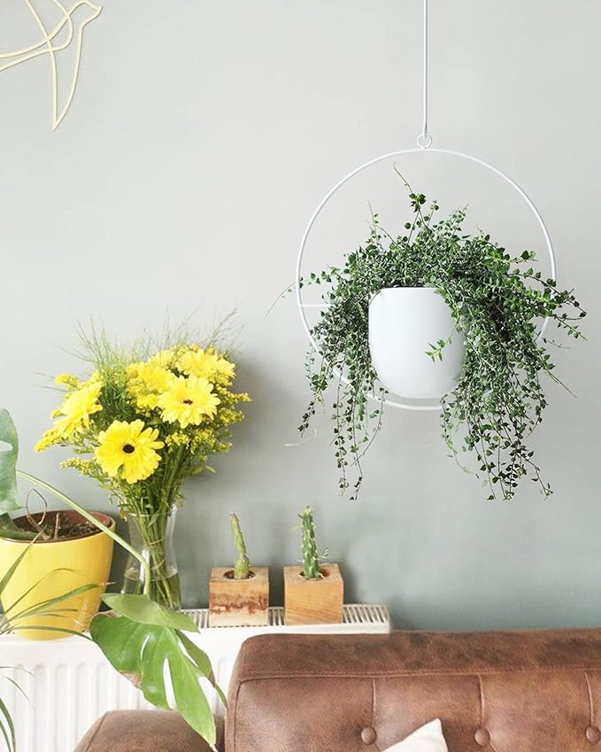2 Pack Hanging Planters for Indoor Outdoor Plants Modern Metal Plant Hangers - Image 6