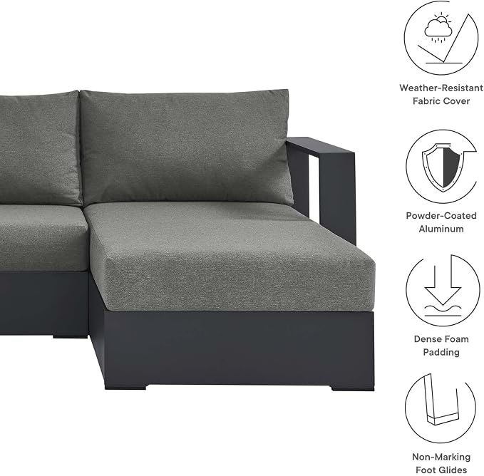 Modway Tahoe Modular Aluminum 2-Piece Outdoor Patio Furniture Gray Charcoal - Image 5