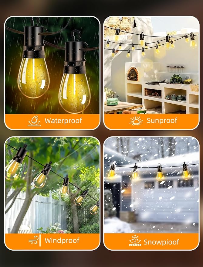 Outdoor Patio String Lights: S14 Shatterproof Bulb Outside Waterproof Light - - Image 8