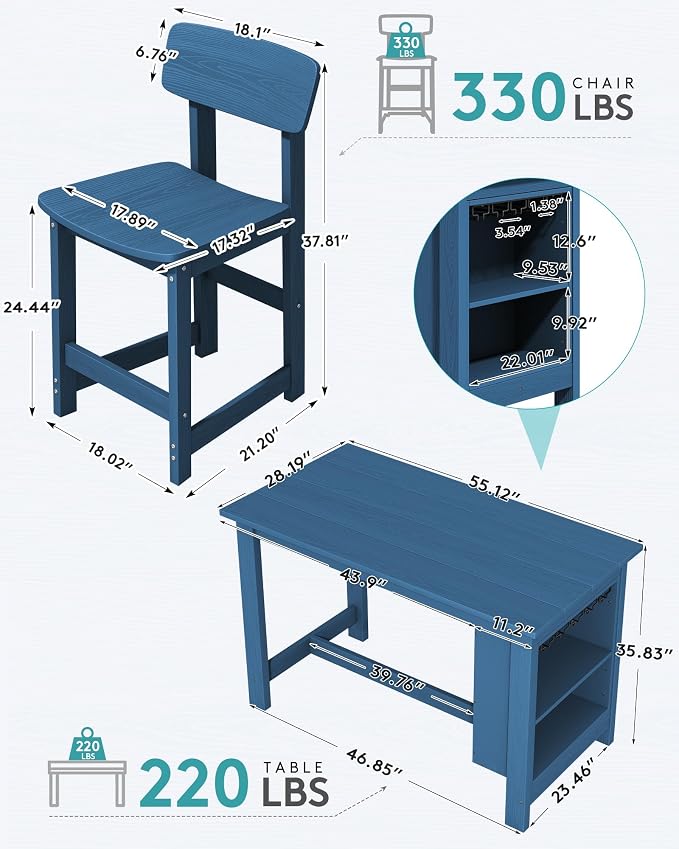 SERWALL 3-Piece Outdoor Counter Height Bar Set, HDPE Patio Bar Table - Image 3