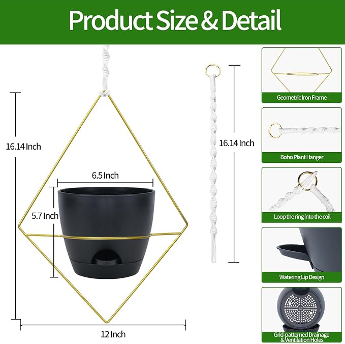 Hanging Planters for Indoor Plants, 2 Set Self Watering Hanging Flower Pots - Image 3